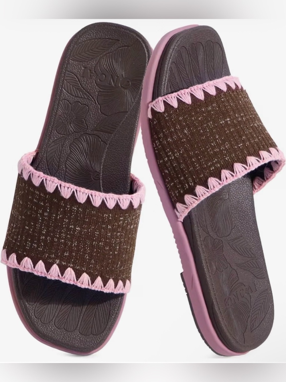 ONCAI Women’s Flat Slides Sandals Soft Knitted with Golden Thread Inlay Size 10